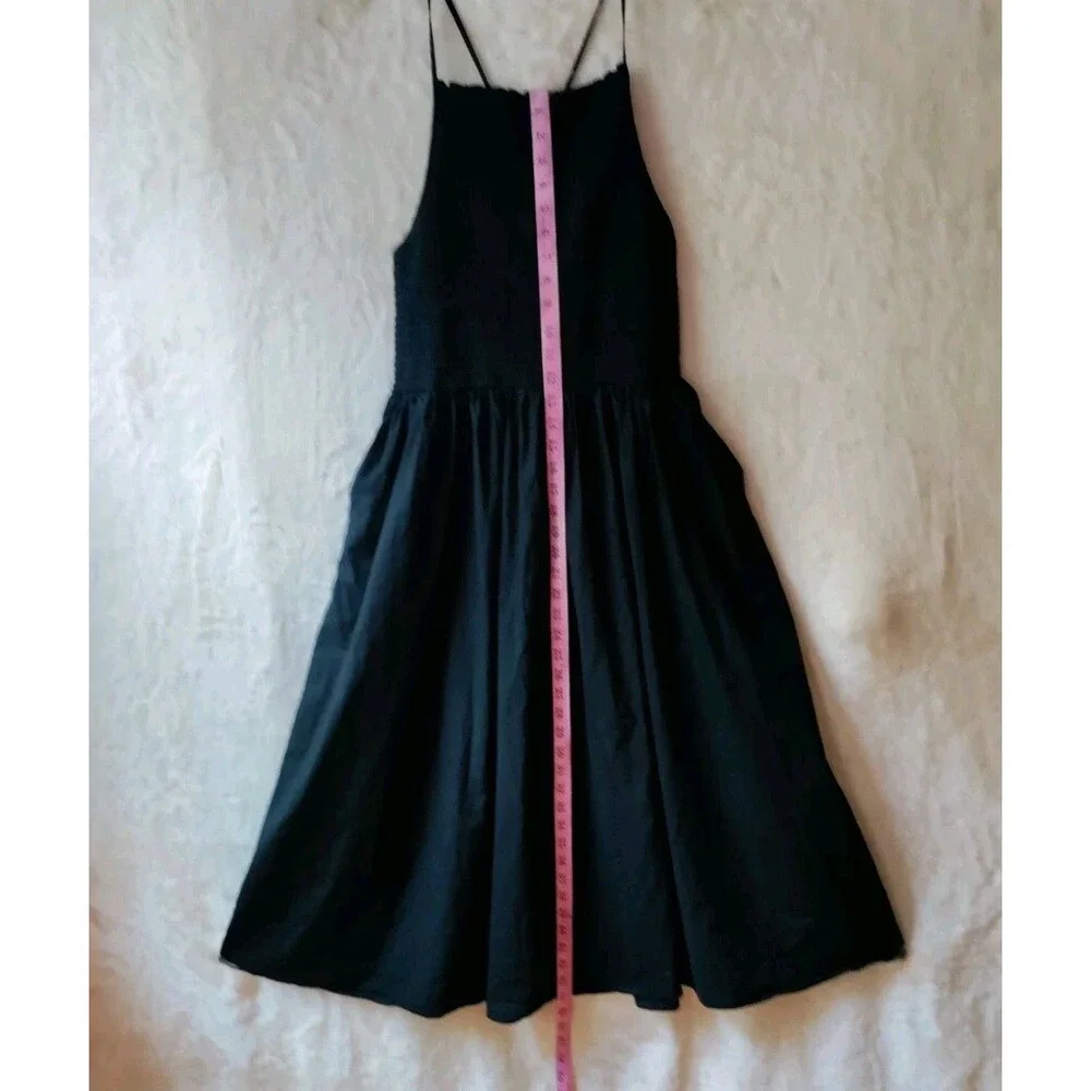 J. Crew Friday dress In Cotton Poplin Smocked Black Open Back Pockets Sz L